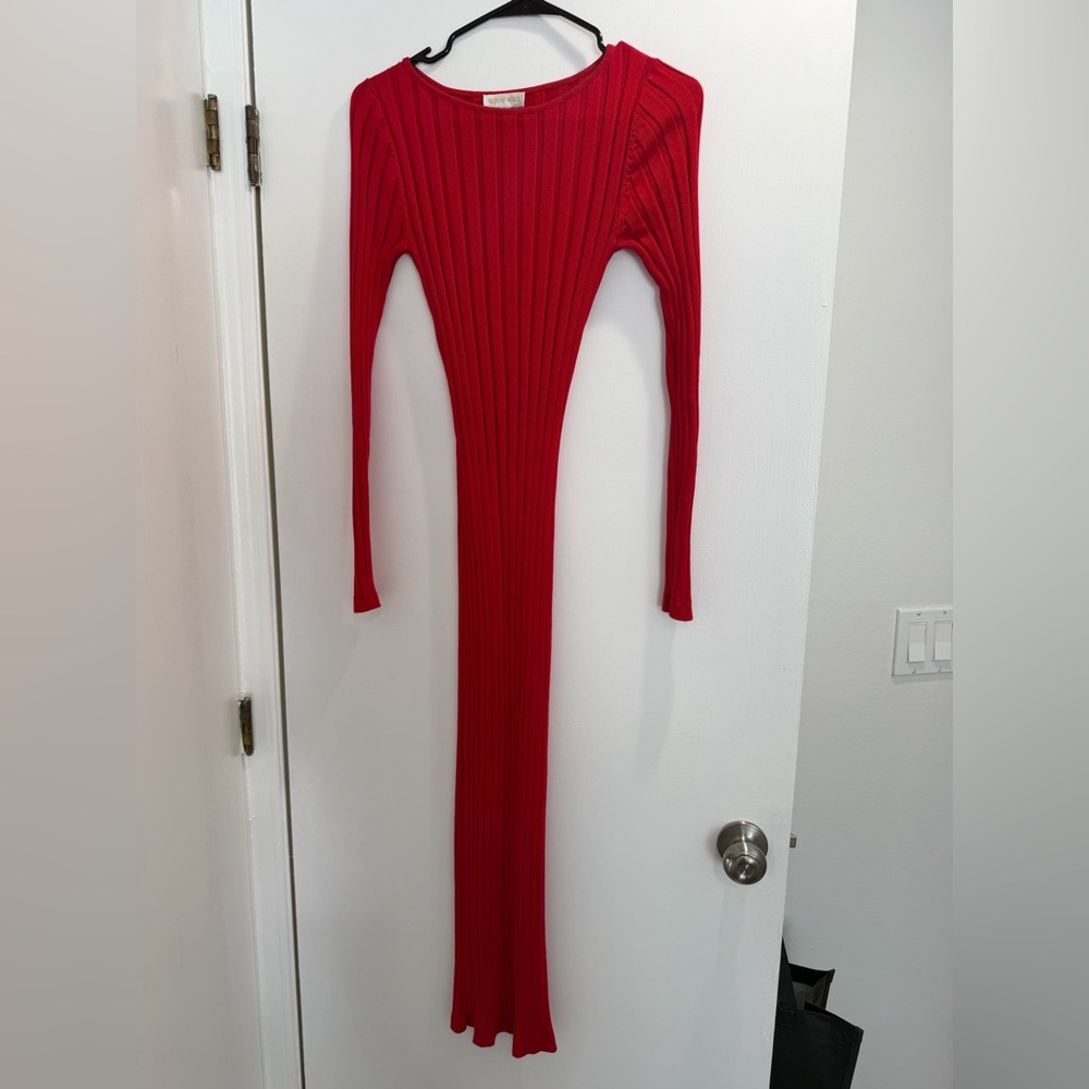 Ronny Kobo Collection Vibrant Red Long Sleeve Dress